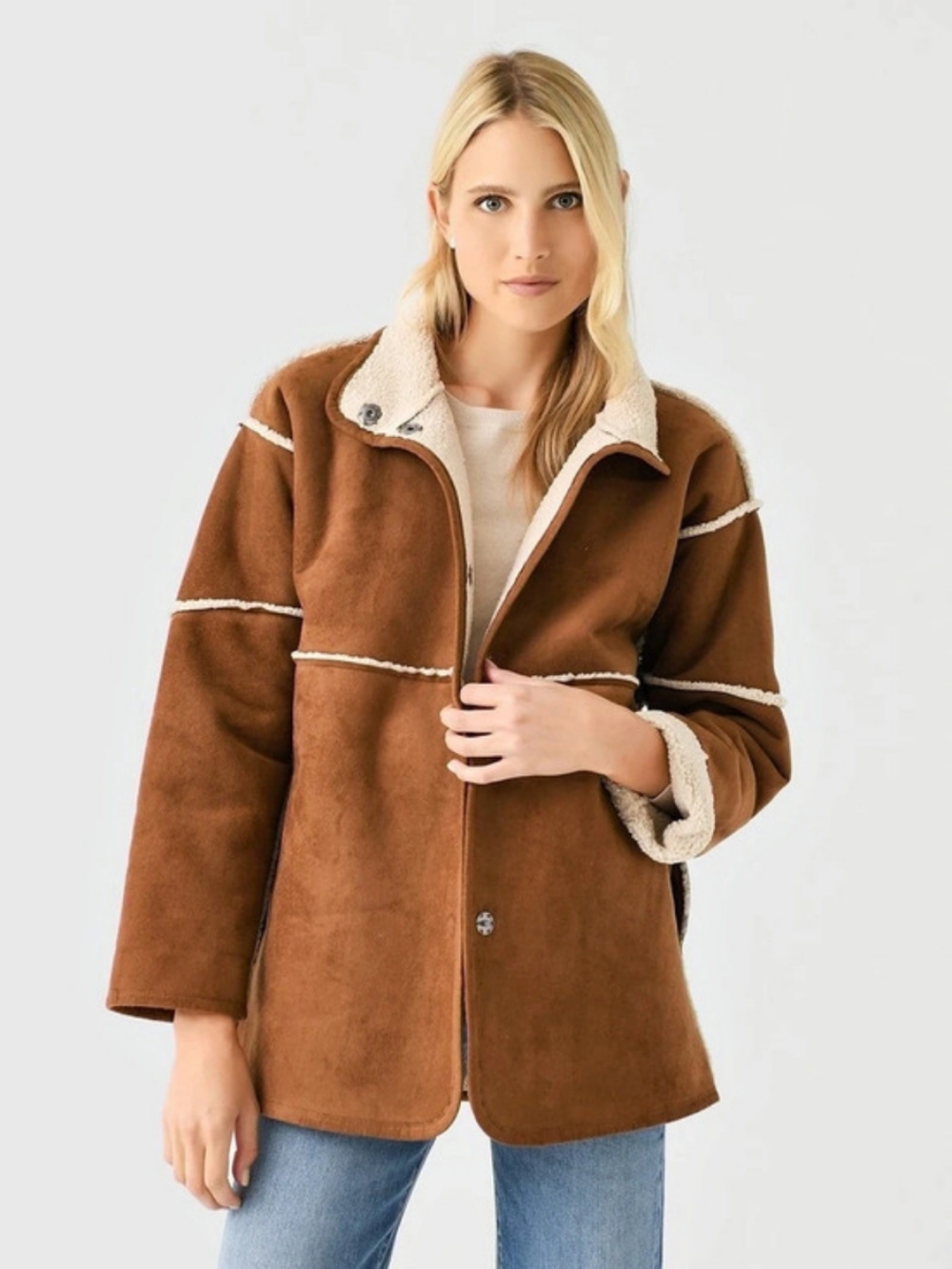 VELVET Albany Reversible Coat Brown & Cream Teddy Jacket